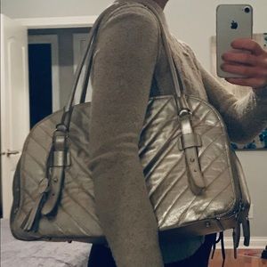 Furla Large Leather Metallic Silver Handbag